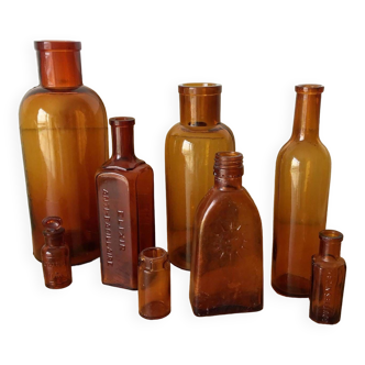 Lot of vintage amber apothecary bottles