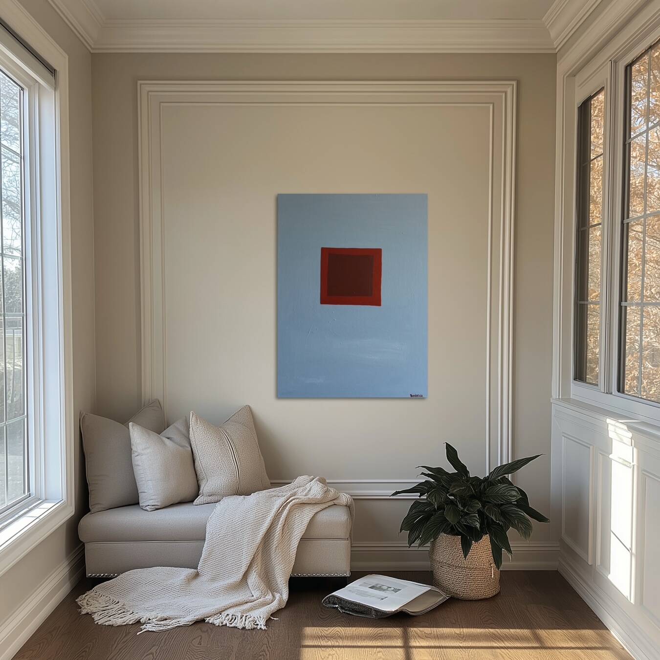 Minimalist canvas painting "Silent blue" 73x54cm