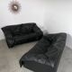 Vintage sofa set roset line Flou Flou designer sofa 80s black leather