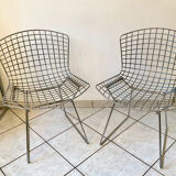 Pair of Harry Bertoia chair for Knoll vintage chrome steel 80s