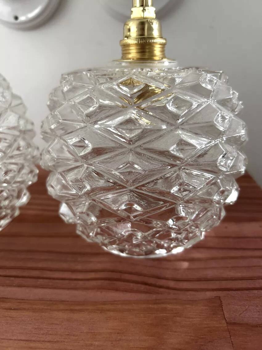 Pair of vintage pinecone chiseled glass wall sconces