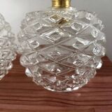 Paire d’appliques murales vintage en verre ciselé pomme de pin