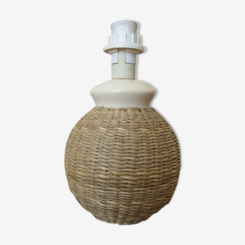 Lamp in rattan and ceramic 70s