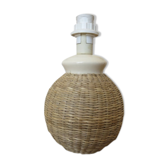 Lamp in rattan and ceramic 70s