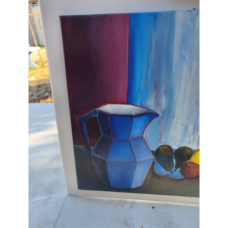 Tableau huile sur toile "Le Pichet Bleu" par Ravalia