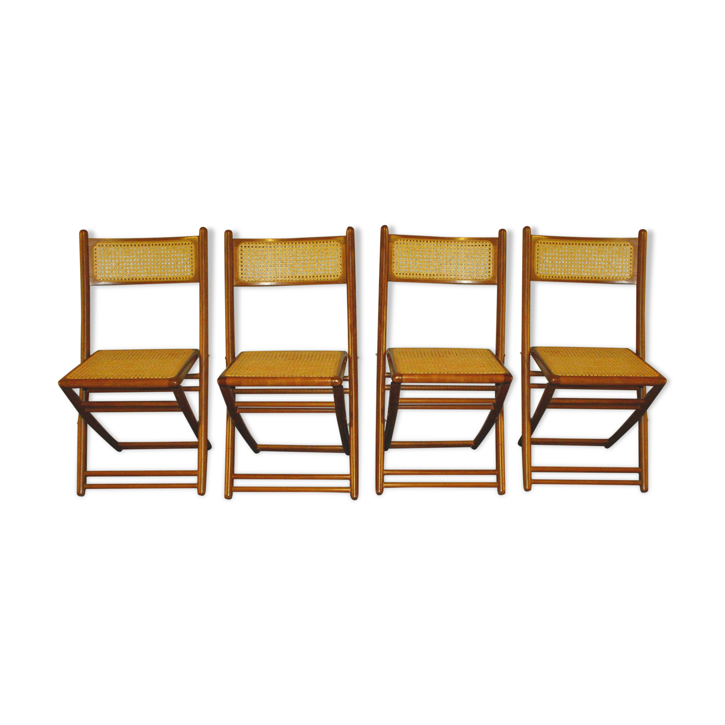 Lot de 4 chaises pliantes cannées années 70