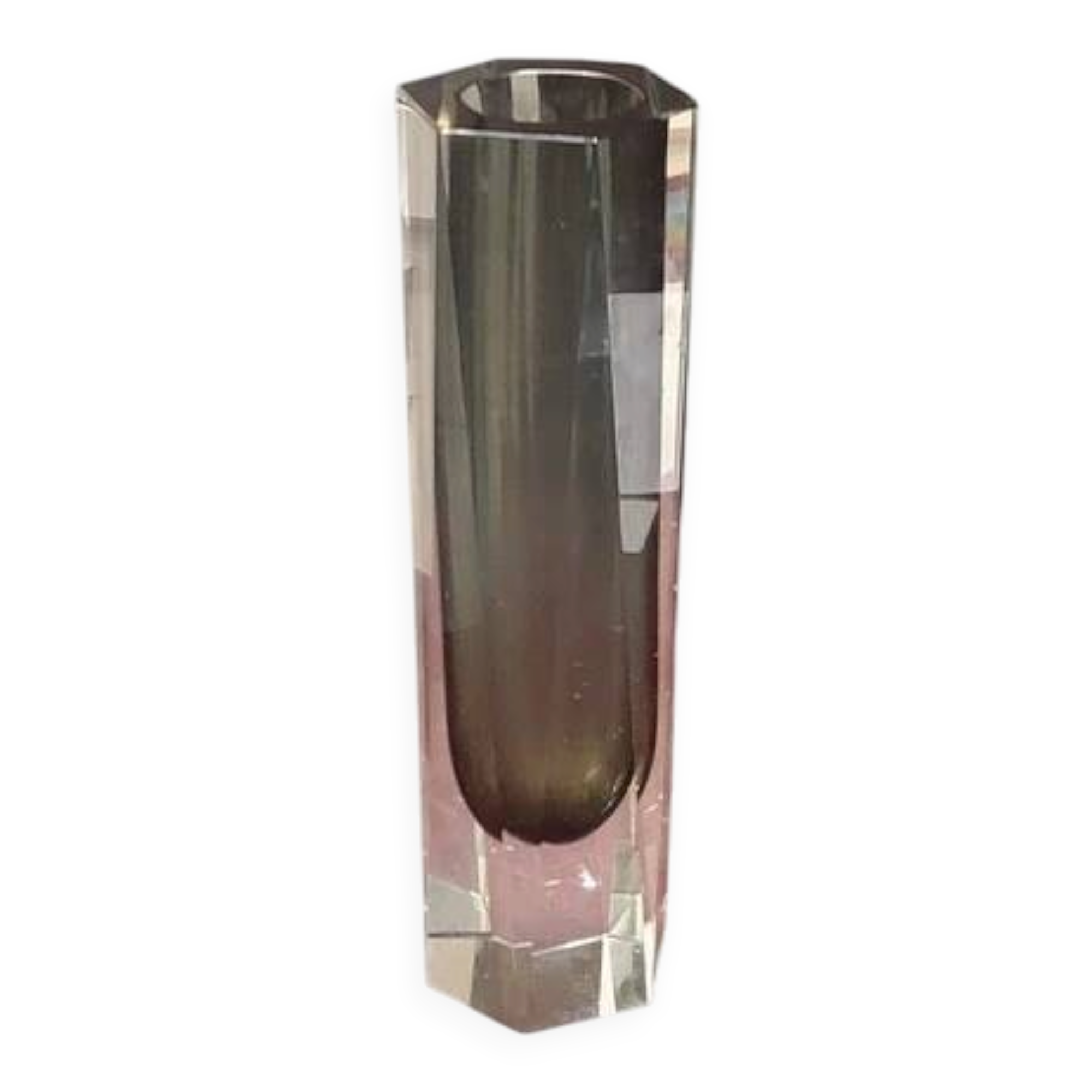 Vase Vintage En Verre Murano Sommerso Goutte Gris Fumé Transparent Années 6
