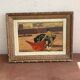 Oil on cardboard, bullfighting scene, mid-20th century.