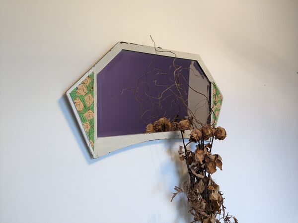 Miroir hexagonal biseauté style shabby chic 79 x 42 cm