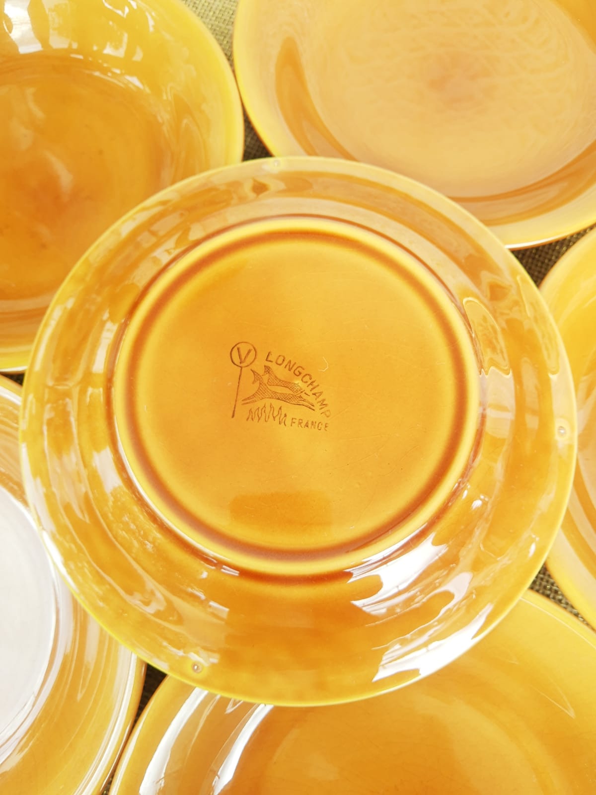 Set of 6 hollow plates Longchamp France mustard - vintage