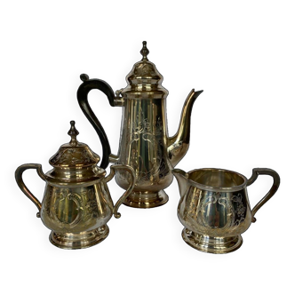 Indian tea service in engraved brass 3 pieces