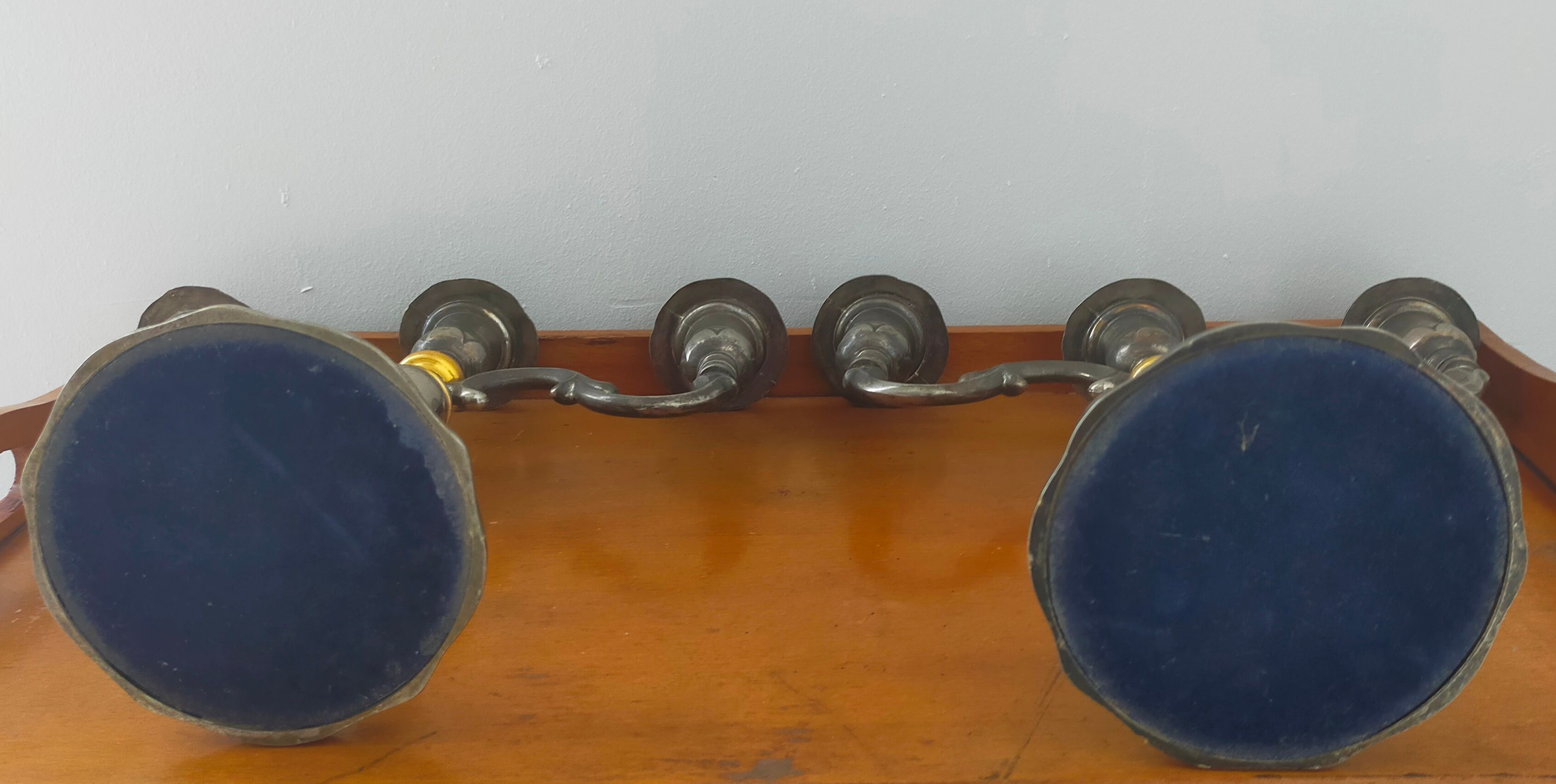 Pair of silver metal candlesticks