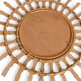 Midcentury Sunburst Mirror, Bamboo & Rattan, Handmade in France, 1950s
