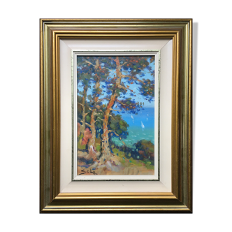 Table by Louis Sola (1928-2011) Marine seaside to pines