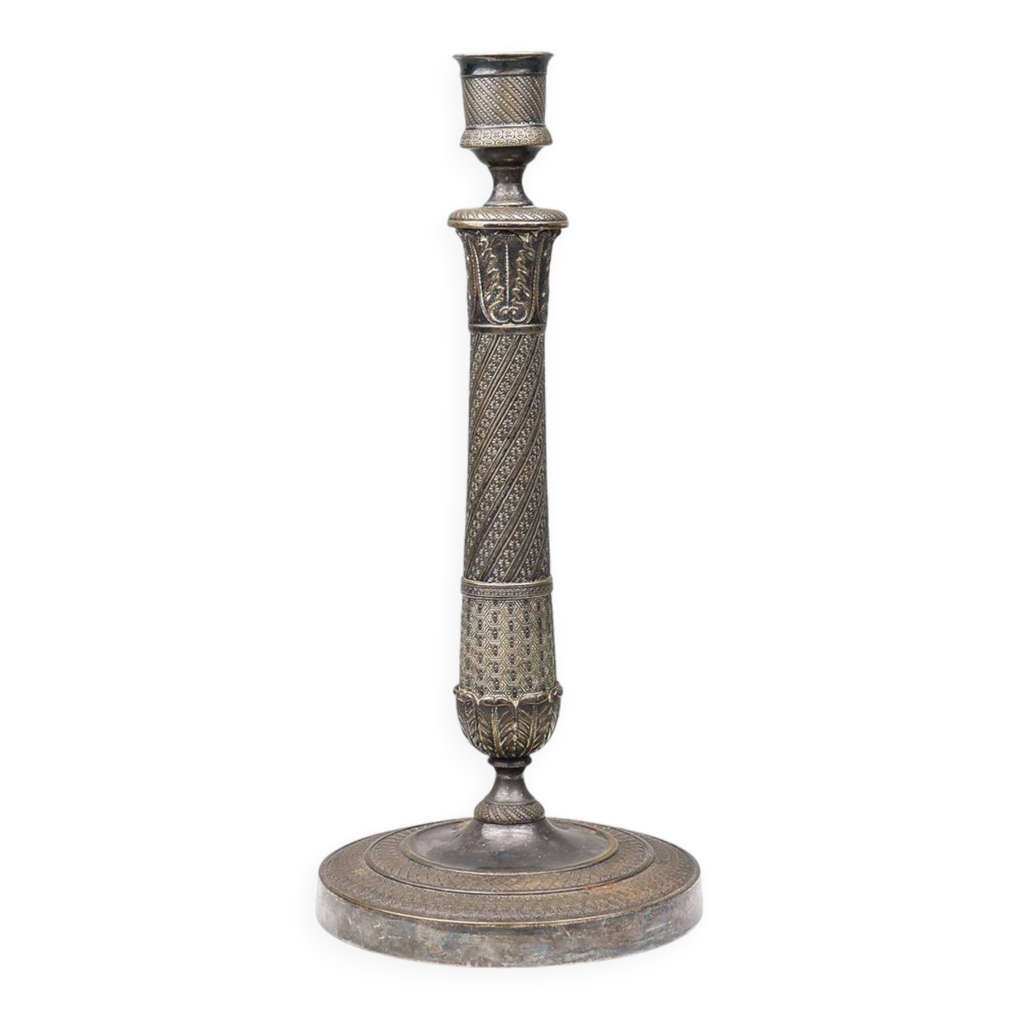 Large silver plated copper candlestick, France ca. 1900