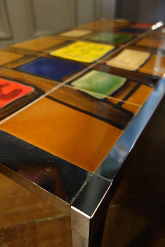 Ceramic / chrome metal coffee table Design Style Belarti, circa 1960