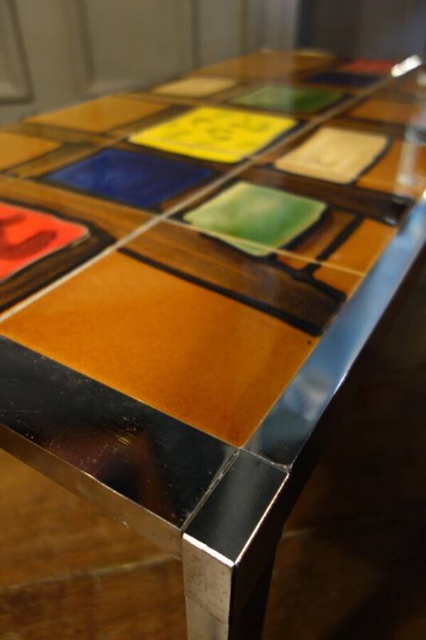 Table basse céramique / métal chromé Design Style Belarti, circa 1960