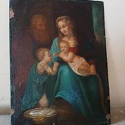 Peinture ancienne sur cuivre - Sainte Famille -