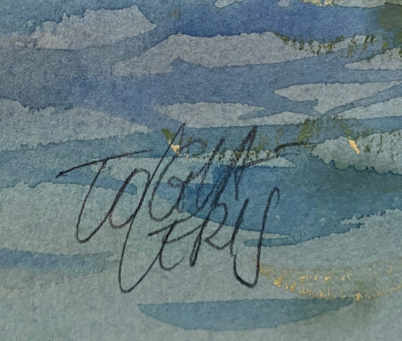 Watercolor painting "the boats under the trees" by togla leris + frame