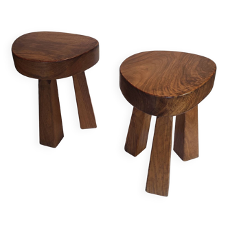 Set of two brutalist veneer wood stools from the 1950s