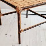 Trio of nesting tables in wood and rattan