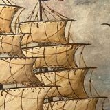 Oil on canvas three masted ship