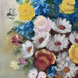 Oil painting, still life with bouquet, flowers, signed betez, floral decor, wooden frame, art