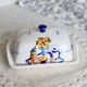 Vintage earthenware butter dish - Breakfast barbotine decor