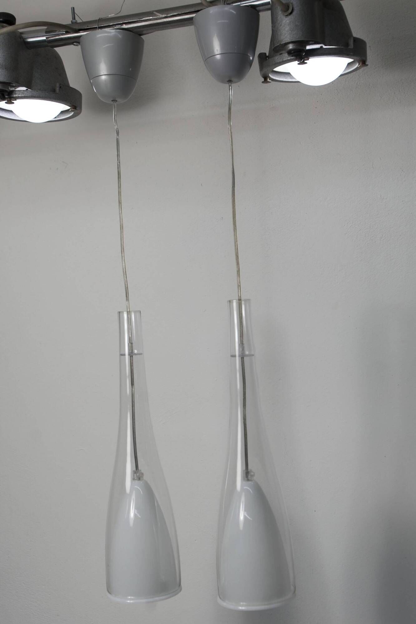 IKEA Klockspel 1980 pair of pendant lights cleaned and functional.