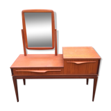 Vintage Scandinavian teak dressing table with 1 drawer 1 flap and its swivel mirror.