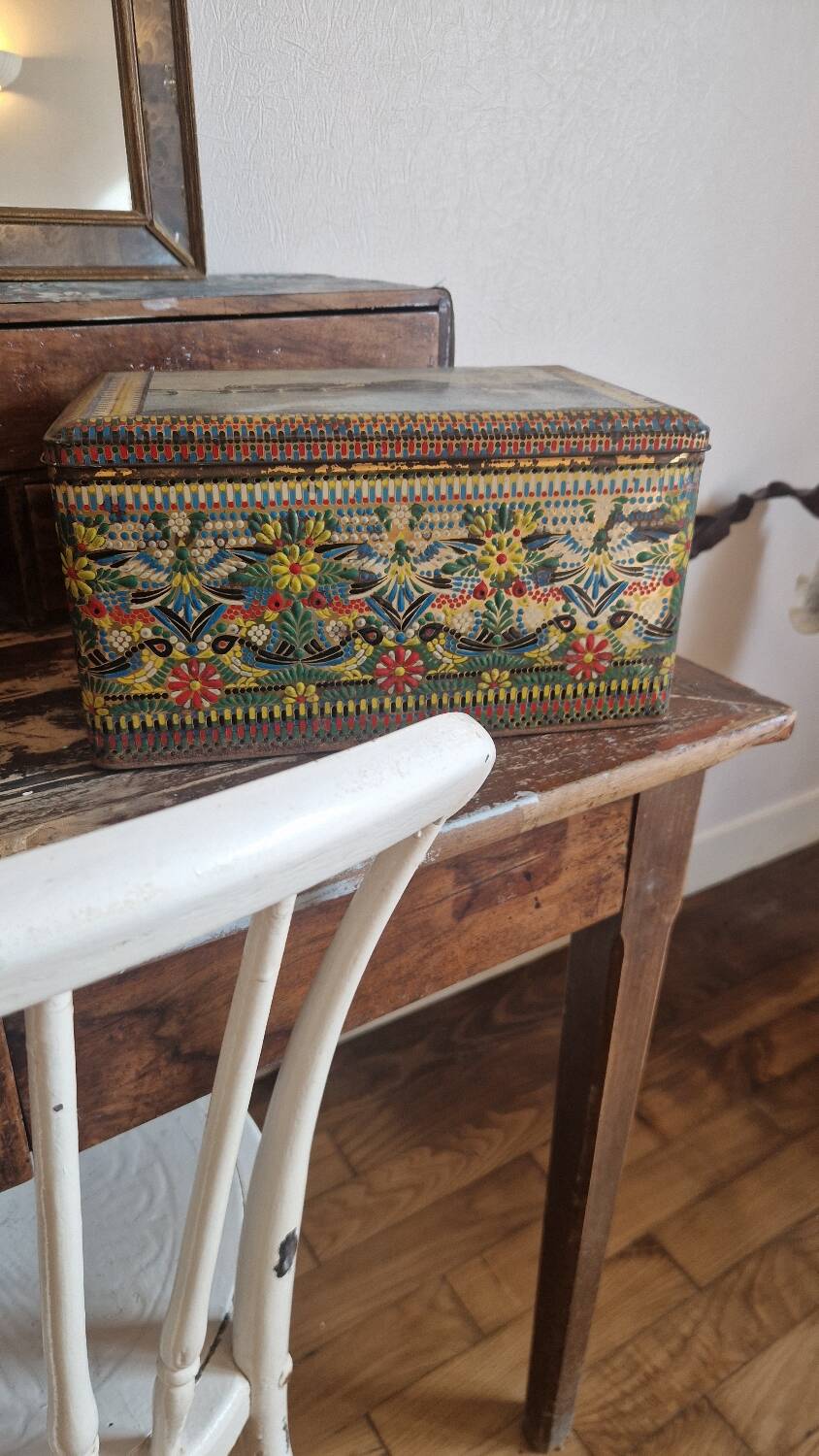 Large old mosaic metal box