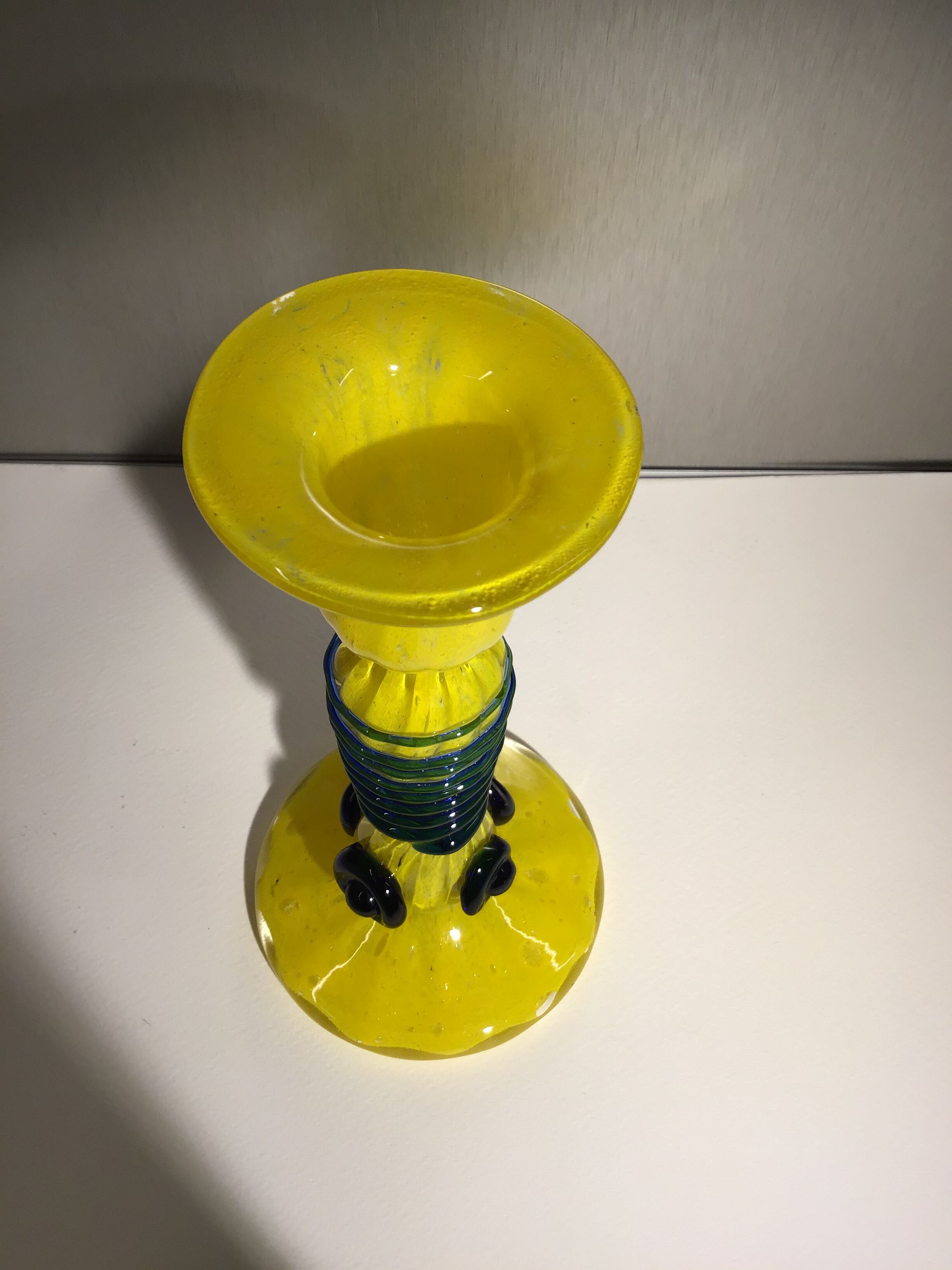 Yellow soliflore twisted with blue glass from the 60s/70s