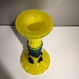 Soliflore jaune torsadé de verre bleu des années 60/70