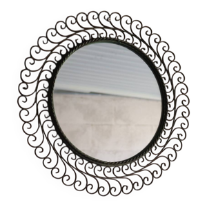 Grand miroir rond vintage - vert