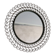 Large round vintage mirror in black metal with green patina