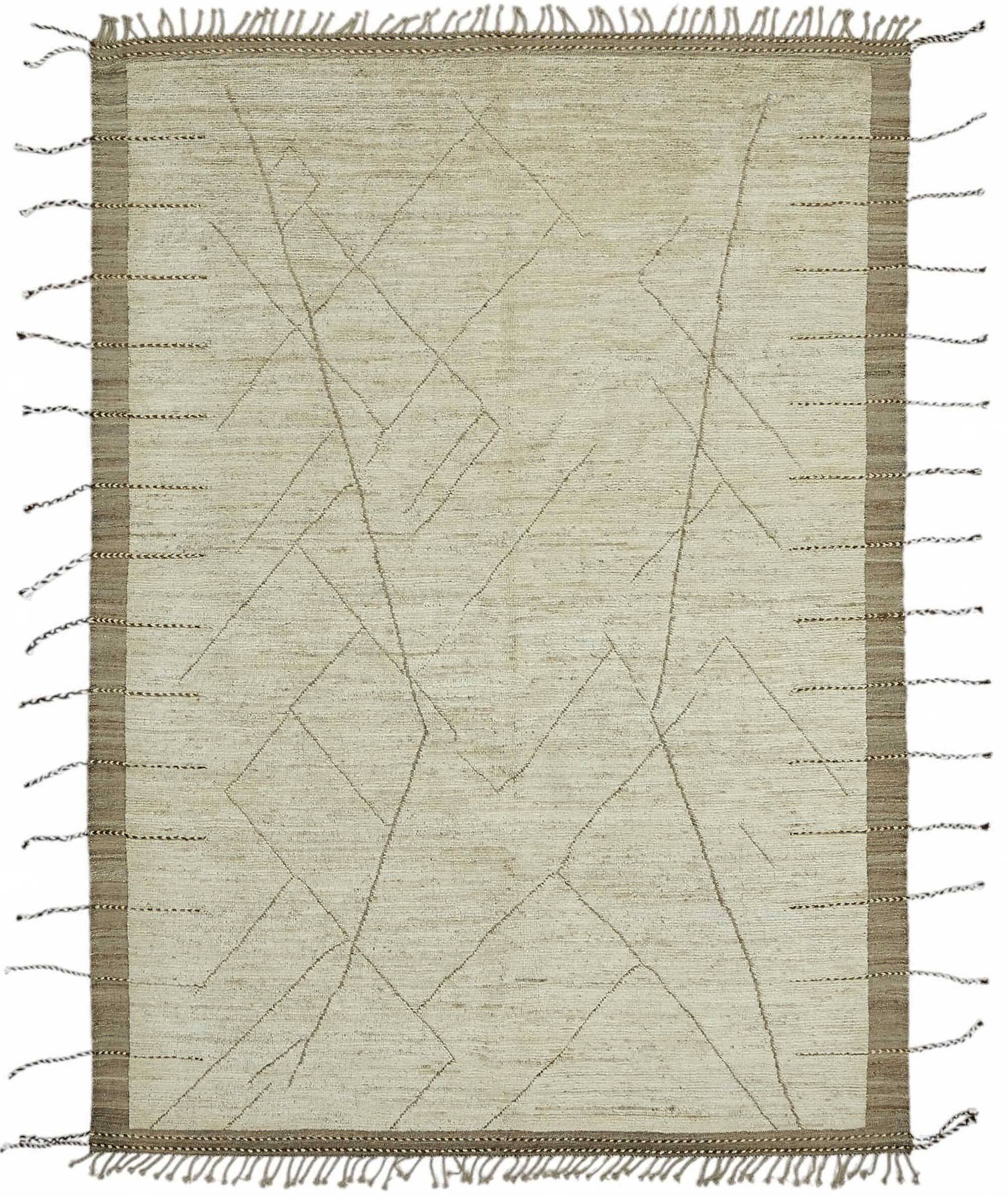 Handwoven Turkish Rustic 206 cm x 295 cm Beige Wool Carpet