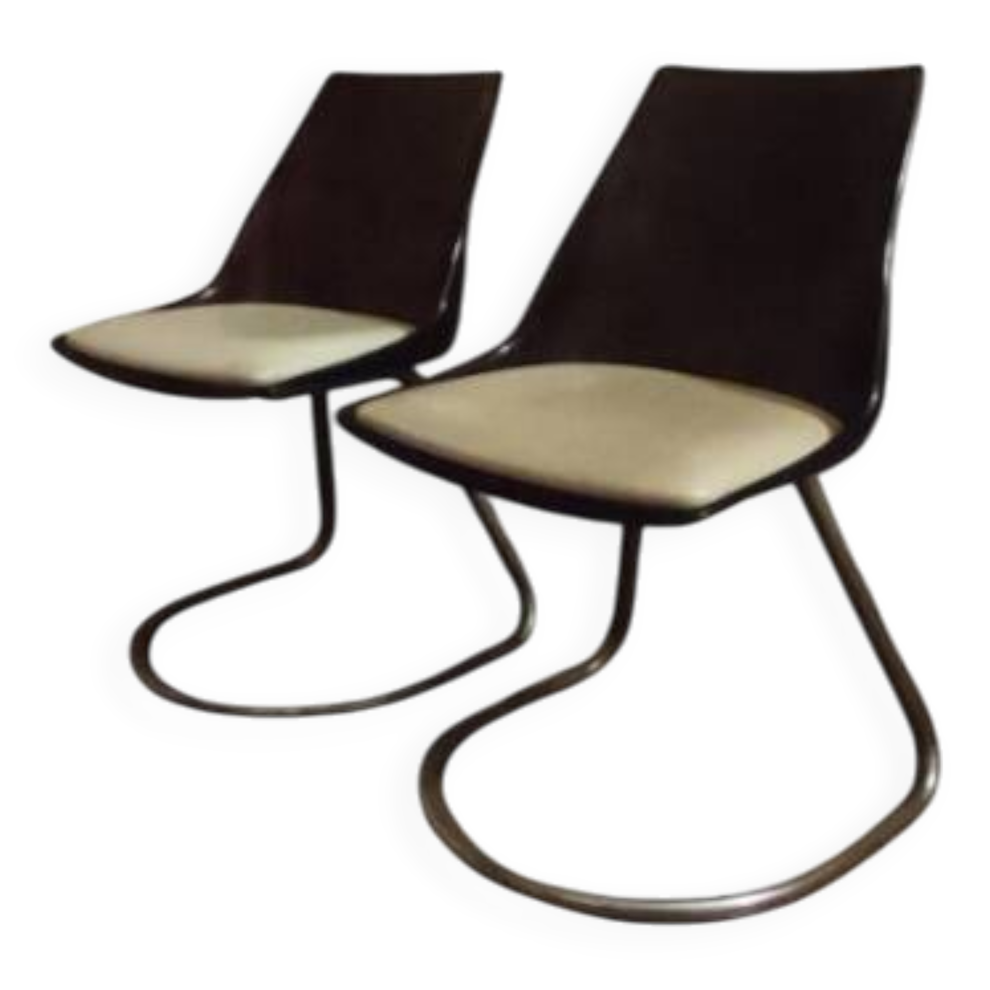 Pair of 70s chairs, smoked plexiglass and chrome legs
