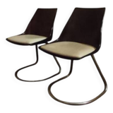 Pair of 70s chairs, smoked plexiglass and chrome legs
