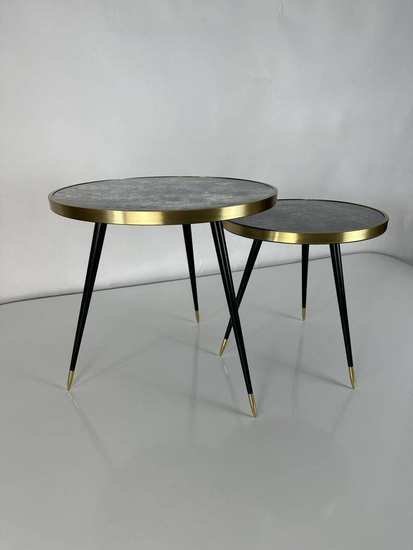 Round table Twist, high-gloss laminate and brass details, handmade, size S.