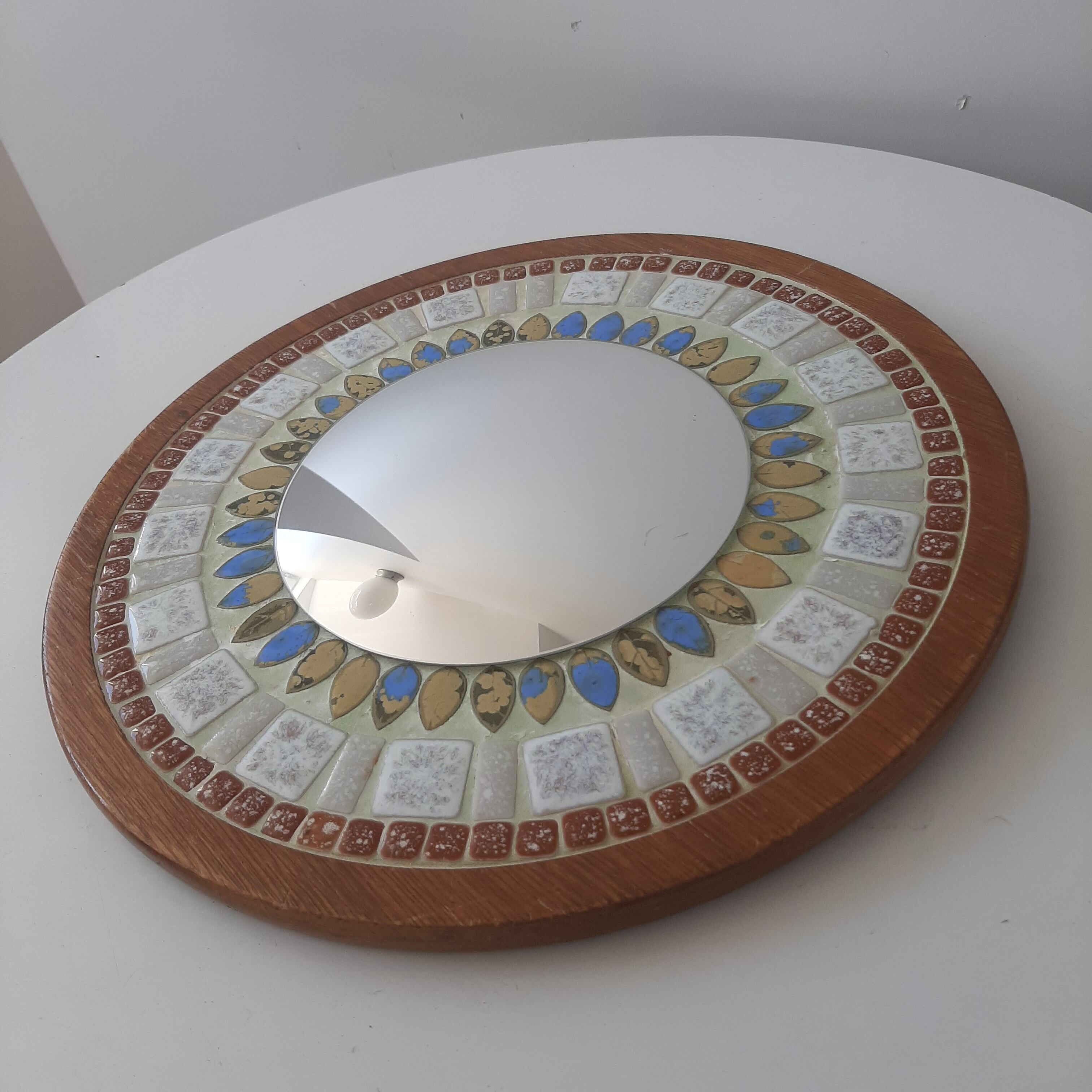 Round curved mirror vintage Scandinavian