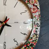 Vintage rectangular silent wall pendulum clock "FFR red flowers"