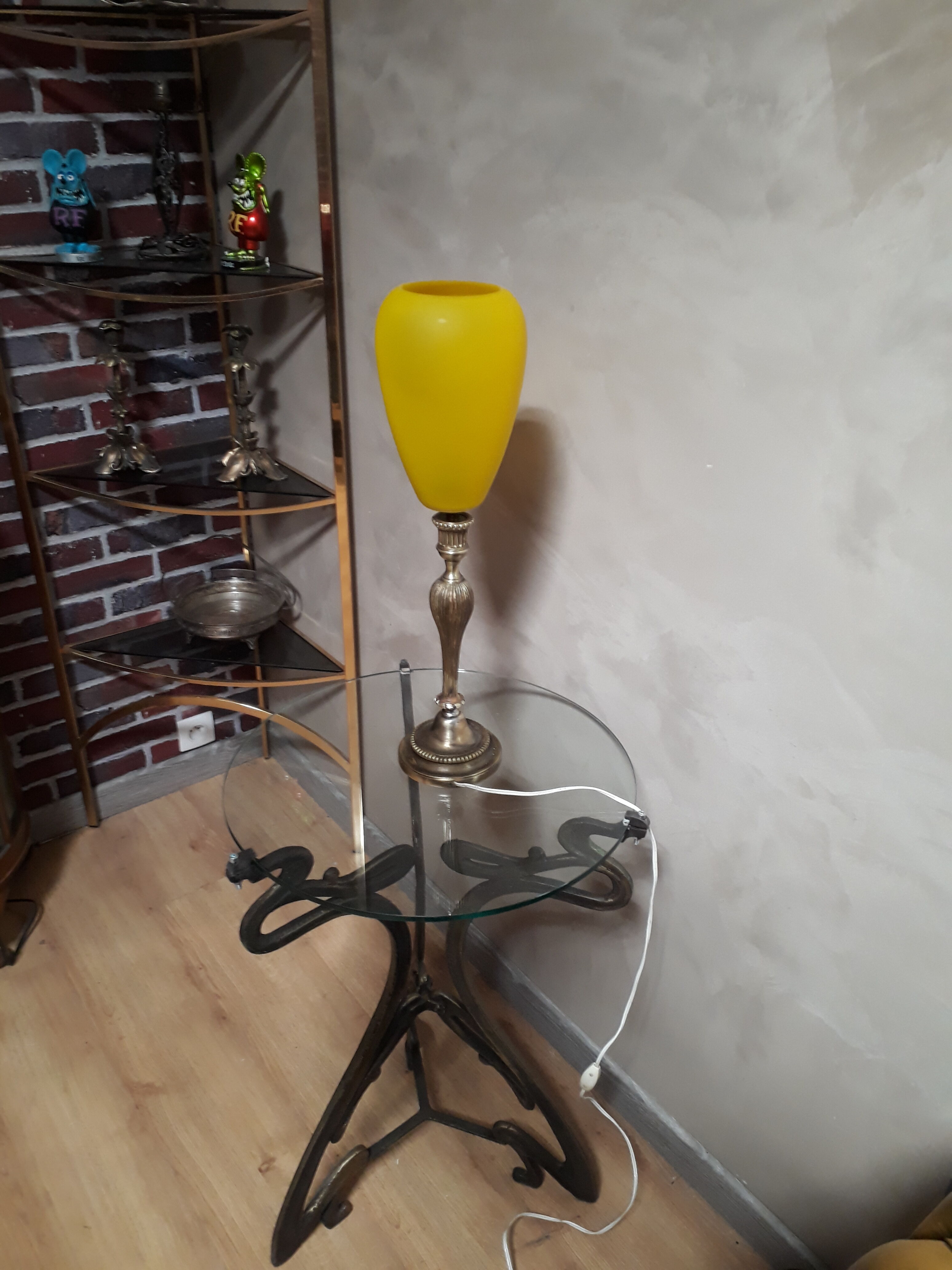 very large lamp bronze lampshade day opaque yellow glass 1940 about ,,57x15