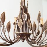 Leaves in gilded brass chandelier 1970