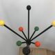 Wearing chrome parrot coat, black and multicolored balls
