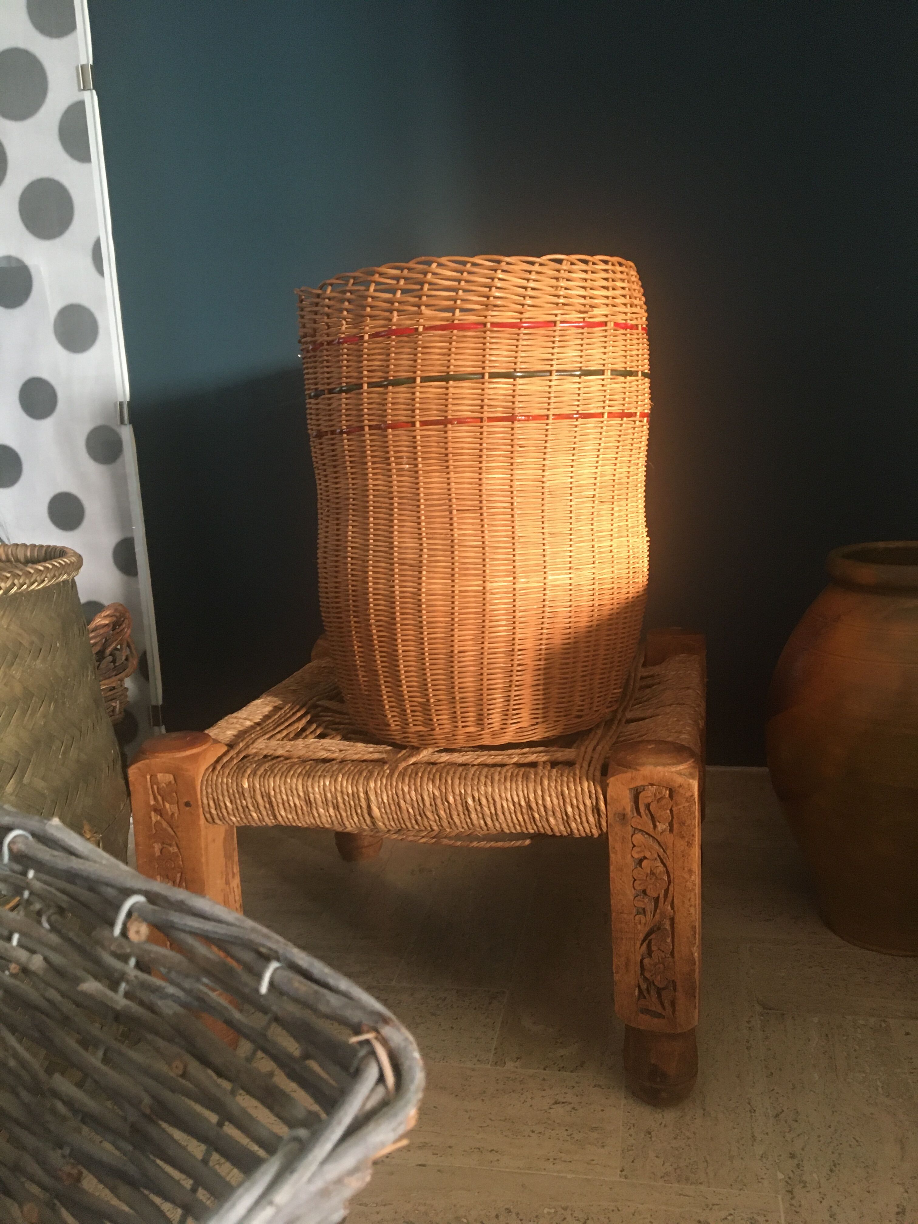 Stool rope and carved wood