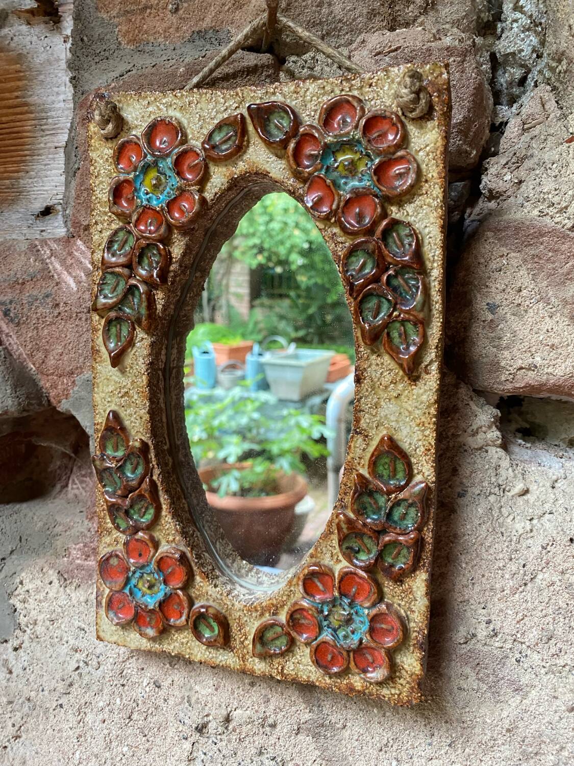 Ceramic mirror from the Roue Workshop in Vallauris, 1950