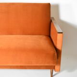 Original foldable couch, russet velvet, restored, 1960s