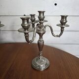 Pair of Louis XVI style candlesticks in silver-plated bronze