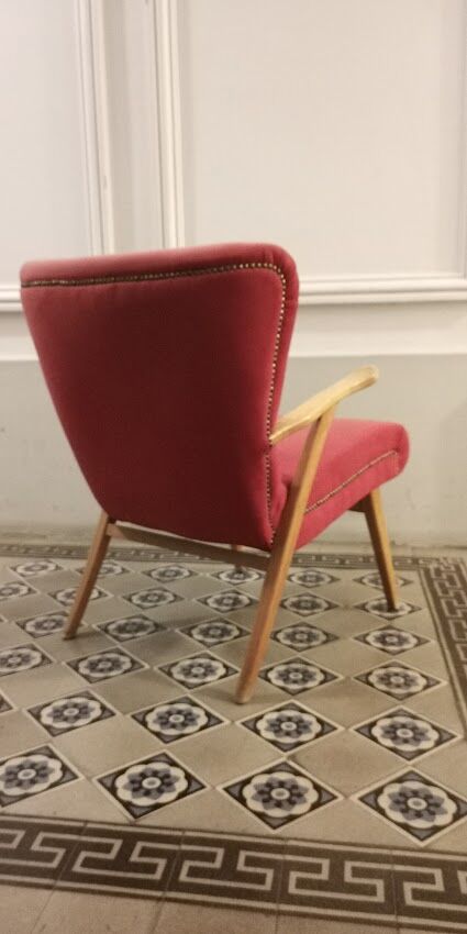 Cocktail armchair zig zag wing 50s 60 pink fushia