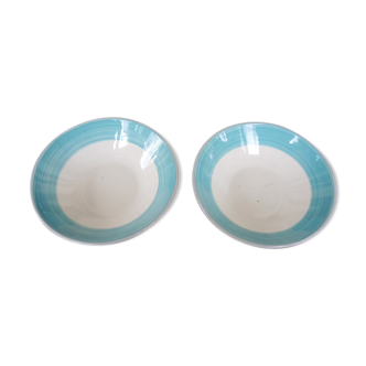 Assiettes creuses en céramique au bord turquoise